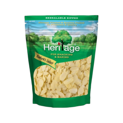 Миндаль Heritage бланшированный сырой, лепестки, 200 г (HERITAGE Raw Blanched Sliced Almonds 200g)