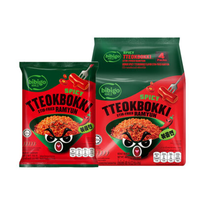 Корейская жареная лапша Bibigo со вкусом острых токпокки, 122 г, набор 4 шт. (BIBIGO Instant Noodles Stir fried Ramyun Spicy Tteokbokki Flavor 122 g x 4)