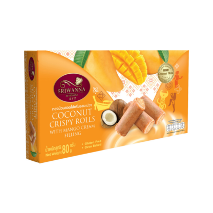 Кокосовые рулетики Sriwanna с кремом со вкусом манго, 80 г (SRIWANNA Coconut Crispy Rolls Mango Cream Filling 80g)