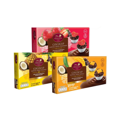 Кокосовые корзиночки Sriwanna Cococup в шоколаде с фруктовым топпингом, 80 г, набор 3 шт. (SRIWANNA Cococup Crispy Chocolate Coconut Cup Topping Fruit 80g x3)