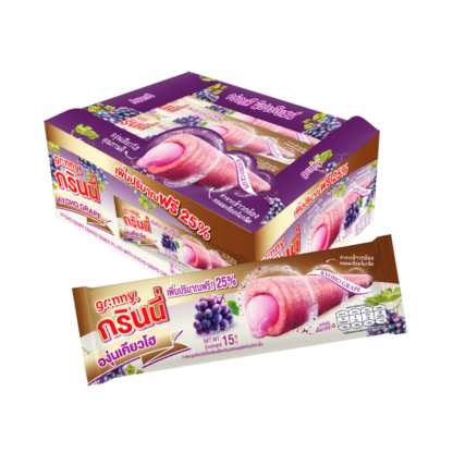Снек Grinny в глазури со вкусом винограда кёхо с виноградным кремом, 15 г, набор 12 шт. (GRINNY Kyoho Grape Coated Snack Filled with Kyoho Grape Cream 15g x12)