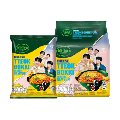 Корейская жареная лапша Bibigo со вкусом сырных токпокки, 124 г, набор 4 шт. (BIBIGO Instant Noodles Stir fried Ramyun Cheese Tteokbokki Flavor 124 g x 4)