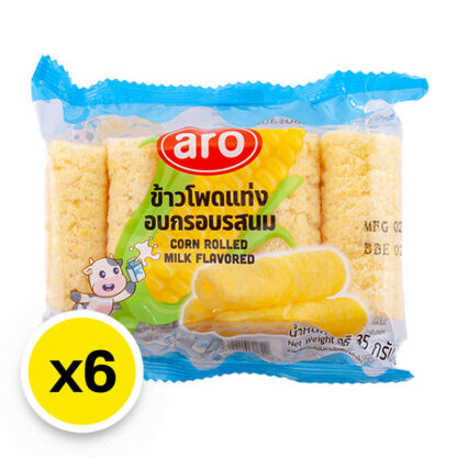Кукурузные палочки Aro со вкусом молока, 35 г, набор 6 шт. (ARO Corn Rolls Milk 35g x6)