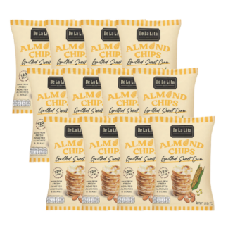 Миндальные чипсы De La Lita Almond Chips со вкусом сладкой кукурузы, 25 г, набор 12 шт. (DE LA LITA Almond Chips Sweet Corn 25g x12)