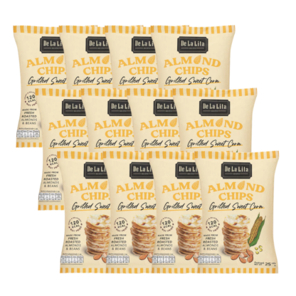 Миндальные чипсы De La Lita Almond Chips со вкусом сладкой кукурузы, 25 г, набор 12 шт. (DE LA LITA Almond Chips Sweet Corn 25g x12)