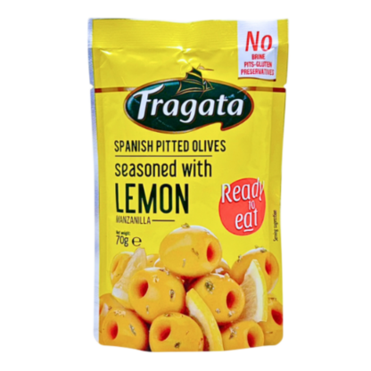 Оливки зелёные без косточки Fragata с лимоном, 70 г (FRAGATA Pitted Olives Seasoned Lemon 70g)