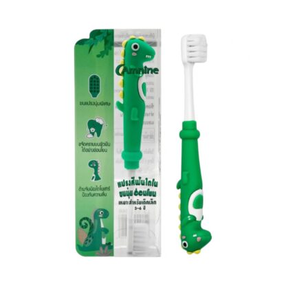 Детская зубная щётка Amnine Dino в форме динозавра, 3–6 лет, зелёная (AMNINE Dino Kids Toothbrush 3-6 years Green)