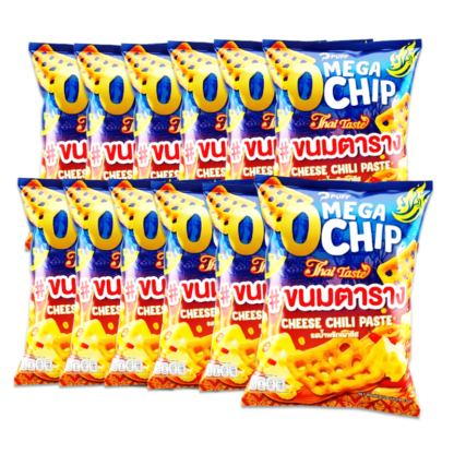 Хрустящие крекеры-решётки Grinny Mega O Chip со вкусом сыра и чили-пасты, 15 г, набор 12 шт. (GRINNY Mega O Chip Cheese Chilli Paste Flavour 15g x12)