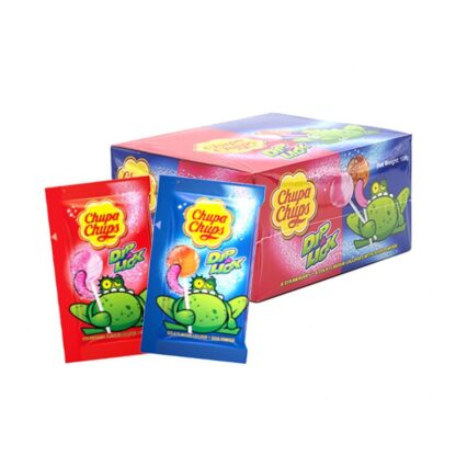 Леденцы на палочке Chupa Chups Dip & Lick со вкусом клубники и колы, 9 г, набор 12 шт. (CHUPA CHUPS Dip & Lick Strawberry+Cola Flavour Lollipops 9g x12)