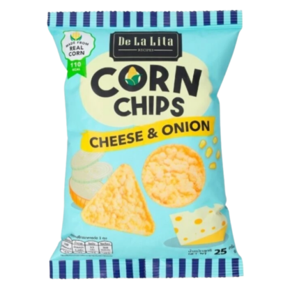 Запечённые кукурузные чипсы De La Lita Corn Chips со вкусом сыра и лука, 25 г (DE LA LITA Corn Chips Cheese & Onion 25g)