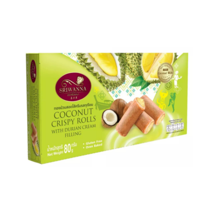 Кокосовые рулетики Sriwanna с кремом со вкусом дуриана, 80 г (SRIWANNA Coconut Crispy Rolls Durian Cream Filling 80g)
