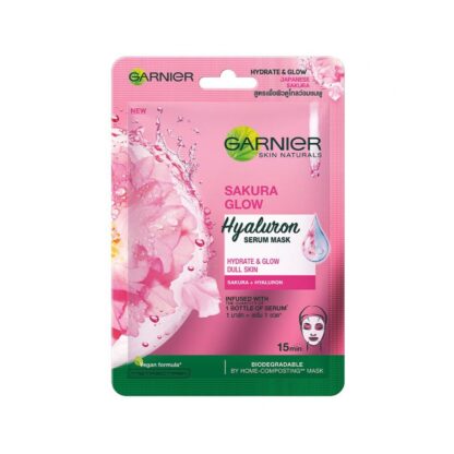 Тканевая маска Garnier Sakura Glow с гиалуроновой кислотой, 28 г (Garnier Sakura Glow Hyaluron Serum Mask 28 g)