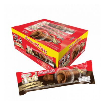 Снек Grinny в шоколадной глазури с шоколадным кремом, 15 г (GRINNY Chocolate Coated Snack Filled With Chocolate Cream 15g)