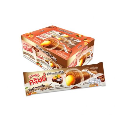 Снек Grinny в шоколадной глазури с апельсиновым кремом, 15 г, набор 12 шт. (GRINNY Chocolate Coated Snack Filled With Orange Cream 15g x12)