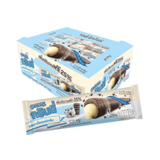 Снек Grinny в глазури «Печенье и крем» с начинкой, 15 г (GRINNY Cookie and Cream Coated Snack Filled With Cookie and Cream 15g)