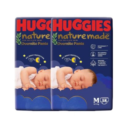 Ночные подгузники-трусики Huggies Naturemade Overnight, размер M, 58 шт., набор 2 шт. (HUGGIES Naturemade Overnight Super Premium Pants Size M 58pcs x2)