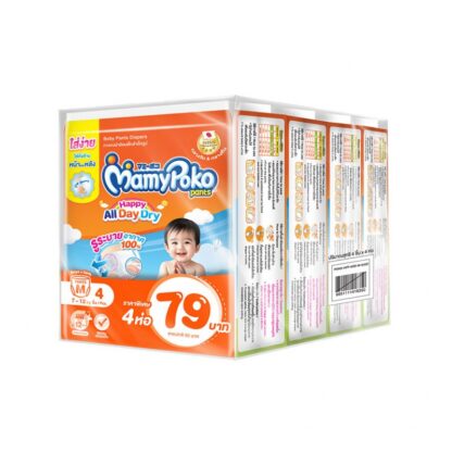 Подгузники-трусики Mamypoko Happy All Day Dry, размер M, 4 шт., набор 4 шт. (MAMYPOKO Pants Happy All Day Dry M 4pcs x4)