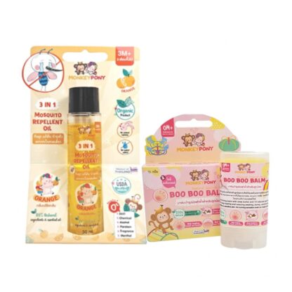 Набор MonkeyPony: масло от комаров и бальзам Boo Boo Balm Orange, 30 мл, набор 2 шт. (MonkeyPony Mosquito Repellent Oil + Boo Boo Balm Orange 15g set x2)