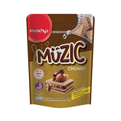 Вафли Muzic с шоколадом, фундуком и арахисом, 150 г (MUZIC Wafer Non Coated Chocolate Hazelnut & Peanut Chunky 150g)