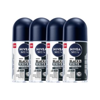 Шариковый дезодорант Nivea Men Black & White Invisible, 50 мл, 50 мл, набор 4 шт. (NIVEA MEN Black & White Invisible Roll On 50ml x4)