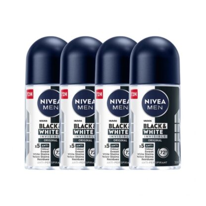 Шариковый дезодорант Nivea Men Black & White Invisible, 50 мл, 50 мл, набор 4 шт. (NIVEA MEN Black & White Invisible Roll On 50ml x4)