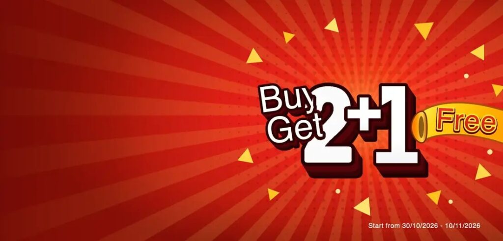 Акция 2+1 Buy 2 Get 1 Free с 30.10 по 10.11.2026