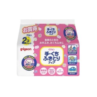Детские влажные салфетки Pigeon Hand & Mouth, 70 шт., набор 2 шт. (Pigeon Baby Wipes Hand & Mouth Formula 70 sheets x2)