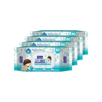 Влажные салфетки Sanisoft с минеральной водой 99,9%, 80 шт., набор 4 шт. (SANISOFT Mineral Water 99.9% Baby Wipes 80 sheets x4)
