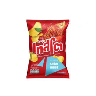 Рифлёные картофельные чипсы Tasto со вкусом рыбы в соусе трёх вкусов, 69 г (TASTO Ridge Cut Potato Chips Pla Sam Rod 69g)