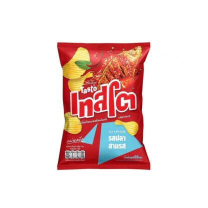 Рифлёные картофельные чипсы Tasto со вкусом рыбы в соусе трёх вкусов, 69 г (TASTO Ridge Cut Potato Chips Pla Sam Rod 69g)