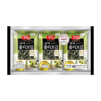 Снек из морских водорослей Yangbun с оливковым маслом, 15 г, набор 3 шт. (YANGBUN Seaweed Olive Oil Flavor 15g x3)